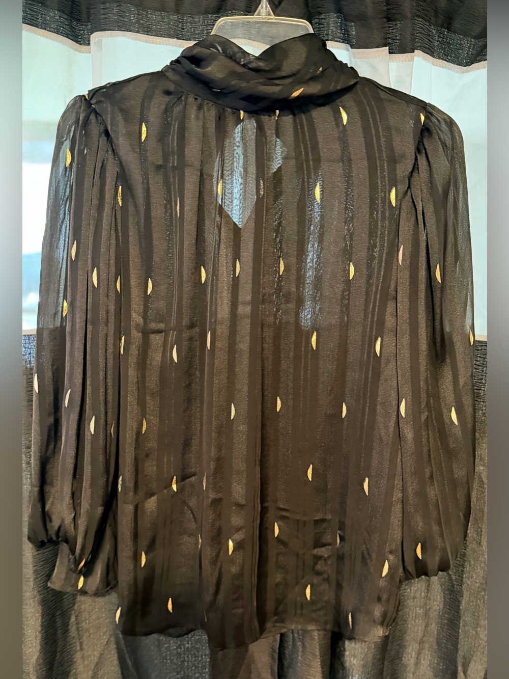 Preloved Zac & Rachel Black Sheer Blouse with Gold and Cream Dot Motif
